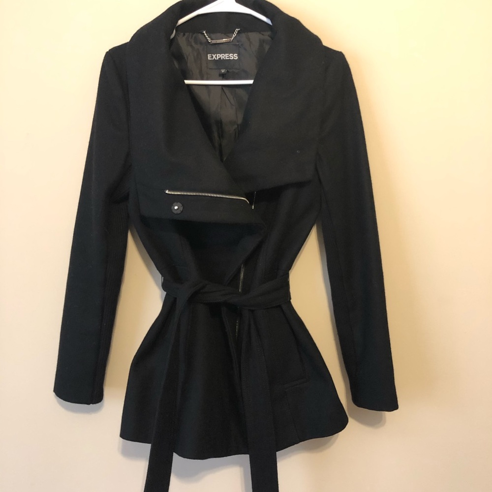 Express Black Wool Trench Coat